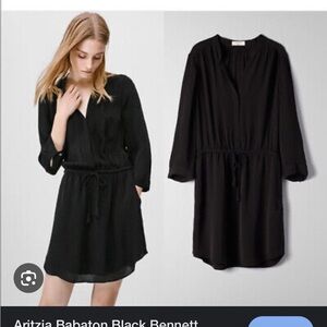 Babaton xs 100% silk Black V-Neck Blouse Bennett mini midi dress